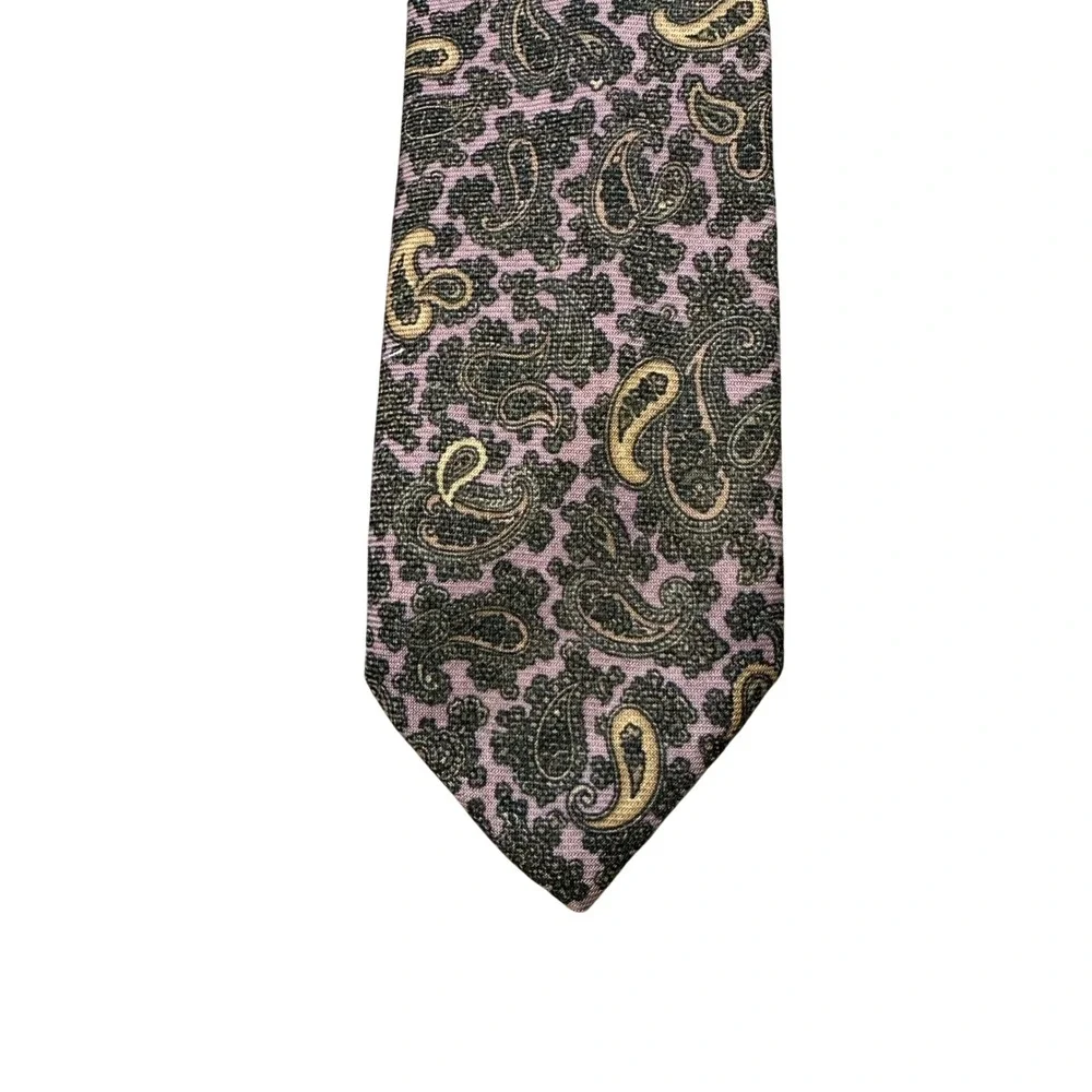 Polo Ralph Lauren Silk Tie Purple Olive Green Gold Paisley Wide Blade Vintage